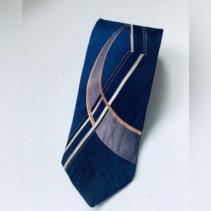 Puritan All Silk Made in USA Geometric Shades of Blue and Gray w/ gold trim tie.